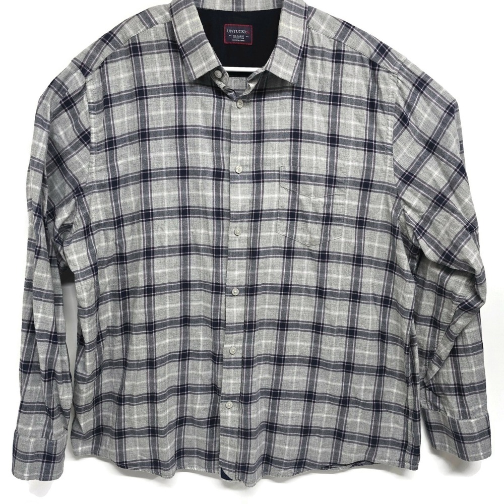 UNTUCKit Atwater Plaid Shirt Mens XXL Grey Navy Cotton Button Down UT-14-35718